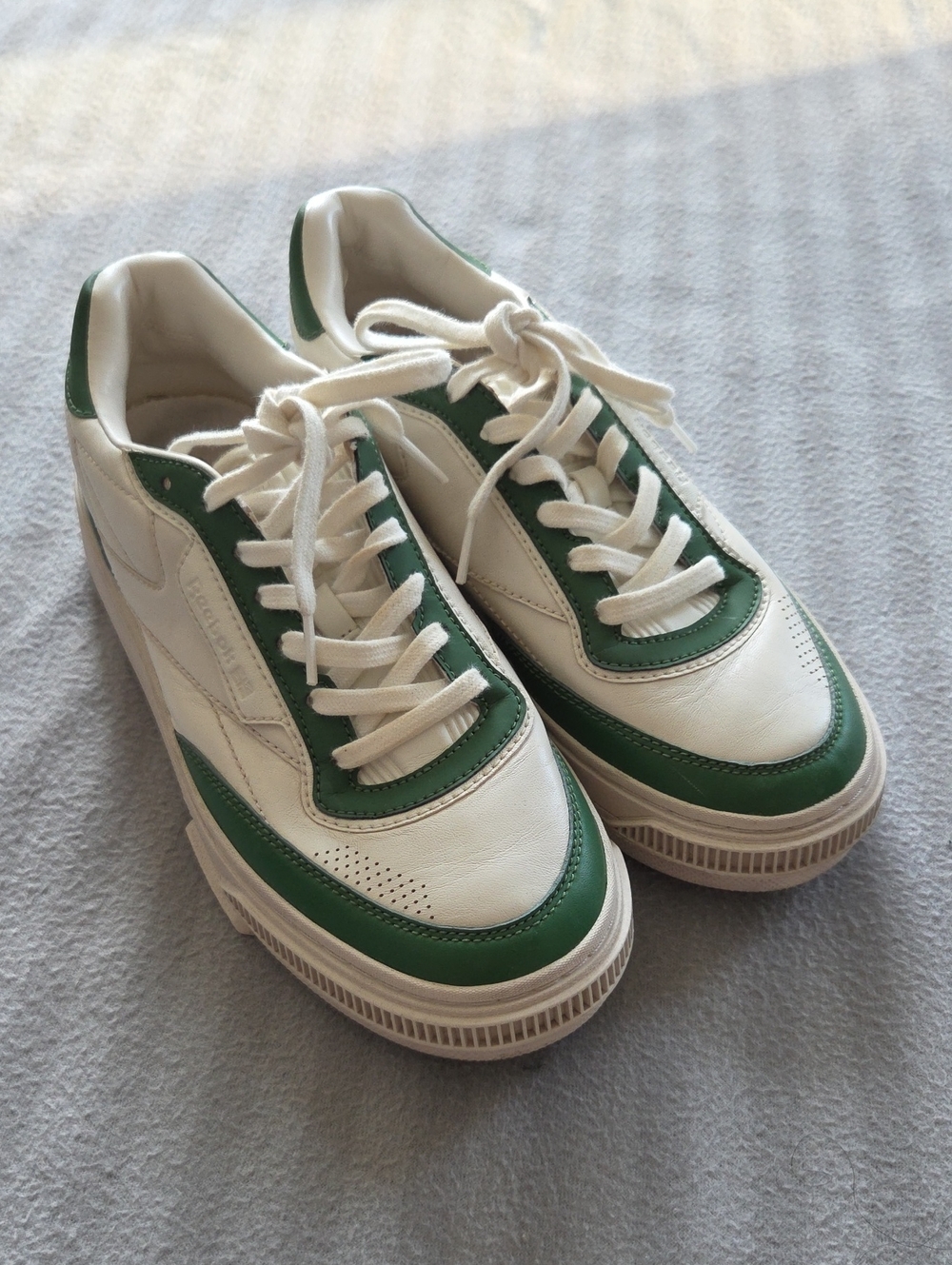 Reebok White & Green Low-Top Leather Sneakers